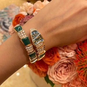 Replica Bulgari Serpenti Jewelry Watch diamonds and malachite